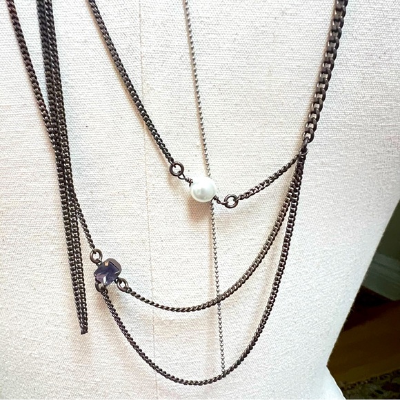 NWT Juicy Couture Wispy Long Layered Necklace w/ Crystals, Pearl, & Rhinestones - Picture 7 of 11